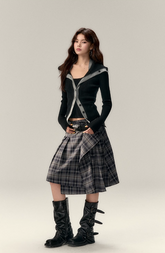 Irregular plaid skirt women's spring